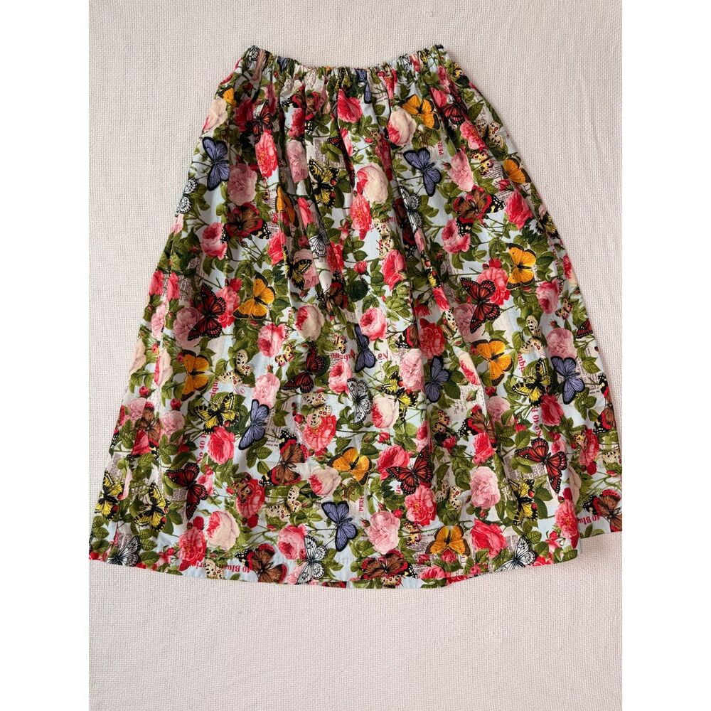 Butterfly Rose Floral Cottagecore Skirt Elastic Waist M/L Fairy Garden Whimsical